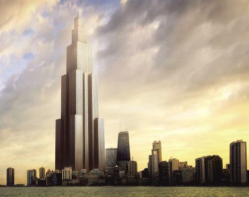 This is a concept drawing of Sky City, a proposal that would, if built, be the tallest building in t