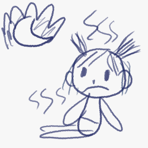 A scribble of Ana feeling hot while sitting down. She is upset as the moon is on fire.