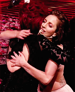 artchet:  Lady Gaga and Sharon Osbourne hugging. 