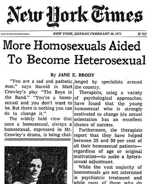 “More Homosexuals Aided To Become Heterosexual,” Jane E. Brody, The New York Times Sunda