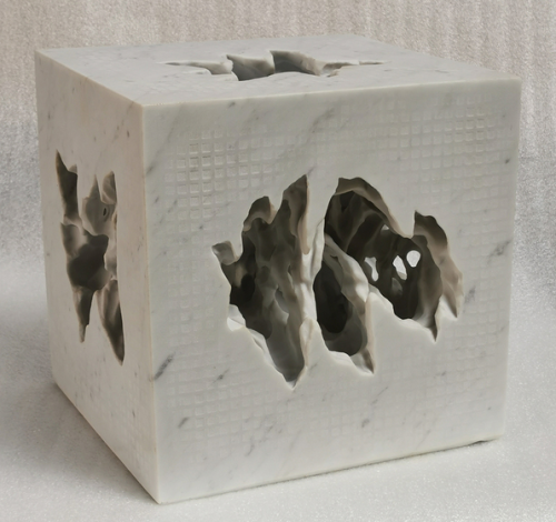 Jean-Michel Debilly - Cube érodé N° 7 (carrara marble), 2020