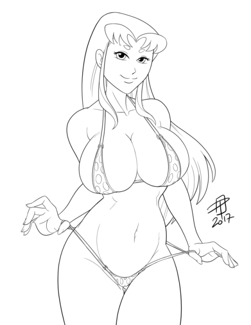 chillguydraws:Starfire’s Itty Bitty Teeny Wheeny Earth Bikini lineart commission done by @callmepo / @pinupsushi. nommy nom noms~ < |D”‘‘‘‘