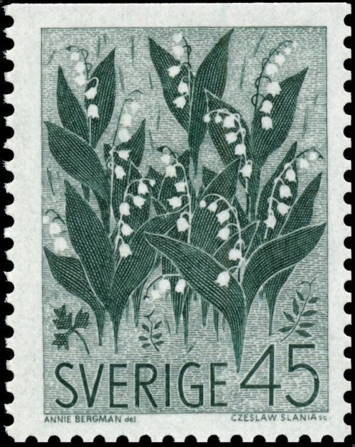 stamp-it-to-me:two 1968 Swedish stamps depicting lily of the valley and wood anemone