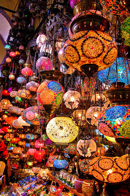 Colourful lamps at one of the shops in Grand Bazaar, Istanbul, Turkey (by IzaD).