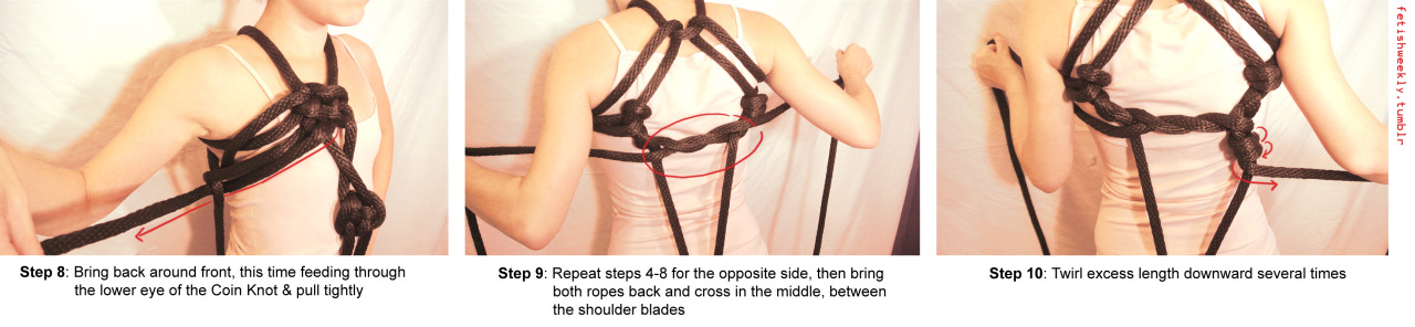 spicenwolf:  fetishweekly:  Shibari Tutorial: Coin Basket Harness Video on how to