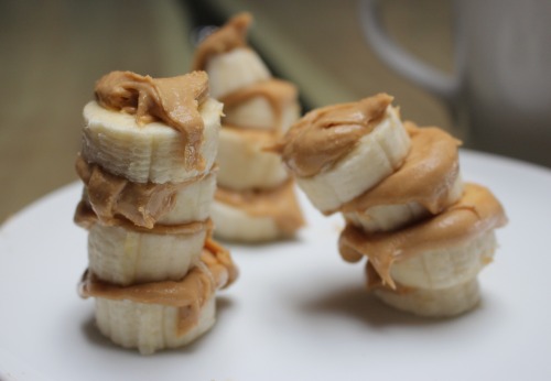 Sliced banana with cashew butter. Right before my towers all fell over 