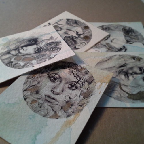 Little handmade thank you cards to my buyers. They are aceo size, printed on watercolor stained pape