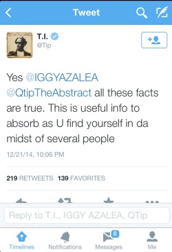 2damnfeisty:  kyssthis16:  christel-thoughts:  beeannanicholle:  T.I. Sounding off.  for the people who don’t know why i said T.I. is dead to me now.  If y’all want to see comedy, step on in the #WhenTipTweets hashtag. So many people are not feeling