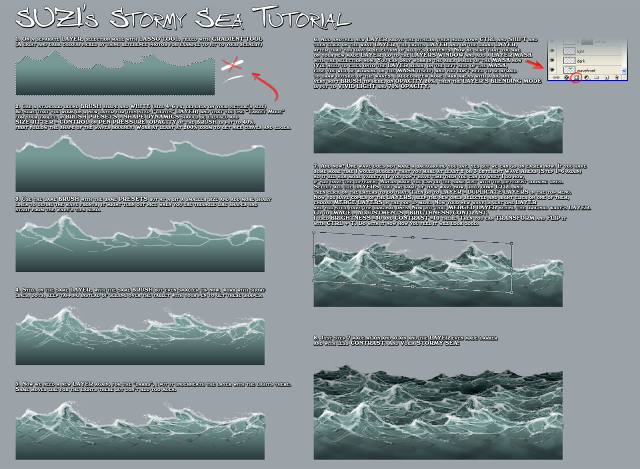 anatoref:  How to Draw a WaveRow 1 &amp; 2Row 3: Left (by Diana Huang), RightRow
