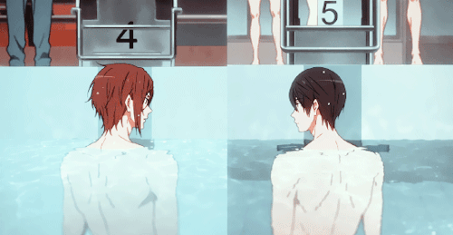 rinsuokah:Haruka and Rin feeling each other even though being miles apart.