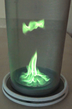 discouragedphotography:  pandifreyan:  thatscienceguy:  What happens when you rotate Copper Sulfate while it is on fire!  I think Maleficent is about to appear.    Temperance