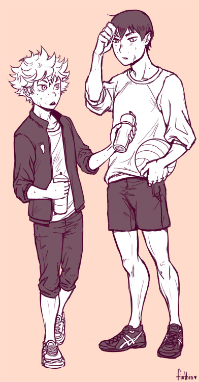 I wanted to show their height difference and draw some leeegs. Also I love when Kageyama wears these