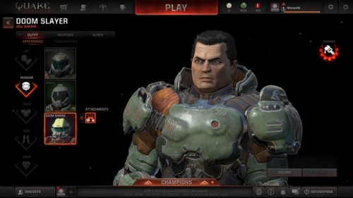 the-goddamn-doomguy: the-goddamn-doomguy:  So not only can you remove the helmet from the doom 3 head, you can also put it on the Praetor suit without the helmet That’s interesting, wonder if you can do that with other skins too? Doom 3 guy: “Holy