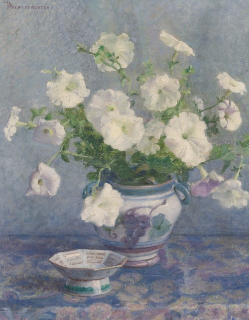 Albert Herter (1871-1950) - Still life with Petunias, oil on canvas, 51,5 x 40,7 cm.