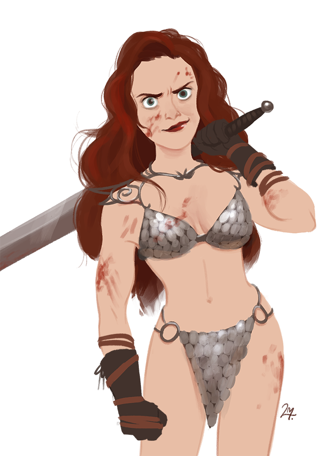 doodlesaresketcheswithnoodles:  A quick Red Sonja for gailsimone‘s birthday today.