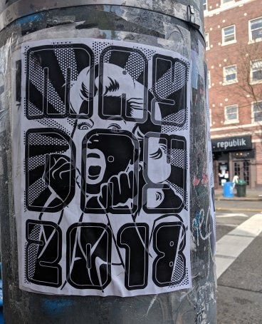 May Day 2018 stickers seen in Capitol Hill, Seattle