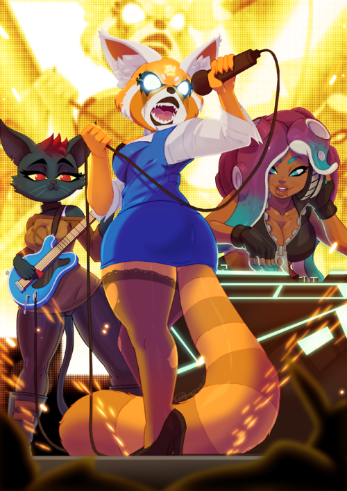 tovio-rogers:  commission of Retsuko from Aggretsuko, Mae from A Night in the Woods and Marina of Splatoon fame.