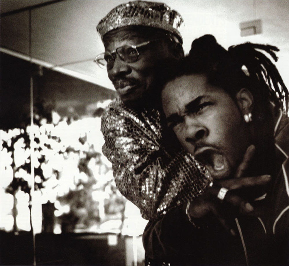 Hip-Hop Photo Museum — Busta Rhymes meets Dolemite; captured by B+, 1997.