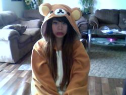 aho-chan:  ahoy its cold today    where do people find these things? what are they? hoodies? footie pajamas? costumes? what the hell are they? and not the girl, the bear skin she appears to be wearing.