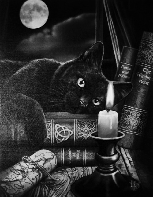 killedtheinnocentpeople:Black Cat Greeting Card by Lisa Parker.