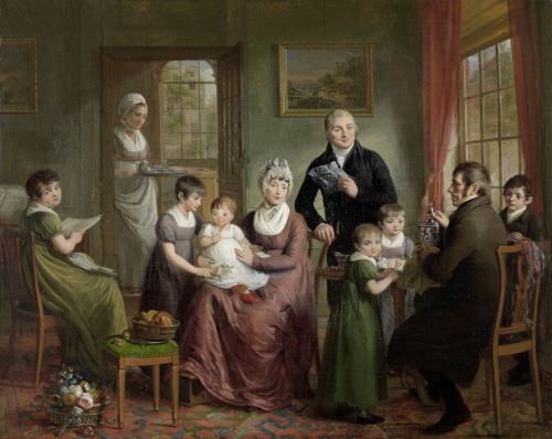 Portrait of the Family of Adrianus Bonebakker with Dirk L. Bennewitz ~ Adriaan de Lelie (1809)Around