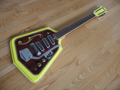 spacebeach23: 1967 Domino Californian Rebel Yellow from: https://reverb.com/uk/item/503360-domino-c