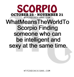 wtfzodiacsigns:  WhatMeansTheWorldTo Scorpio Finding someone who can be intelligent and sexy at the same time.   - WTF Zodiac Signs Daily Horoscope!  