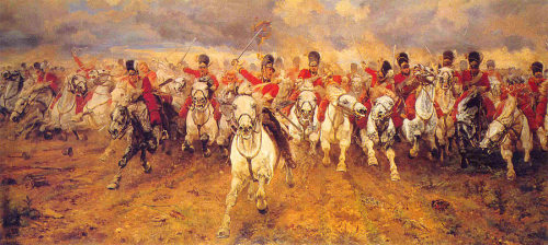 meninroad:Painting by Lady Elizabeth Butler showing the charge of the Scots Greys at the Battle of W