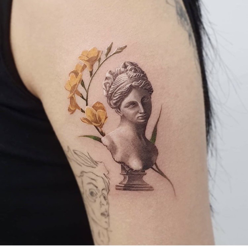 Greek Statue Linework 73rl  sticknpokes  Greek tattoos Athena tattoo  Line work tattoo
