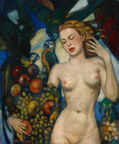 Tropical with Parrots, Federico Beltran Masses, circa 1925. #federicobeltranmasses #tropicalwithparr