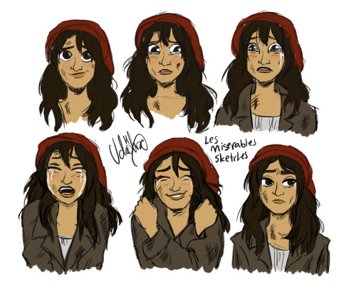 A few Eponine doodles while listening to the Les Mis cast recording
