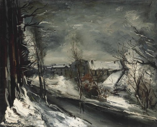 Maurice De Vlaminck (French, 1876-1958, b. Paris, France) - Village Sous La Neige, Paintings: Oil on