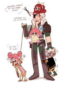 captain-juuter: I saw a cute picture of Lukas being dad to Alm’s team and I just had to draw Saber’s side (more like the reckless uncle on babysitting duty)