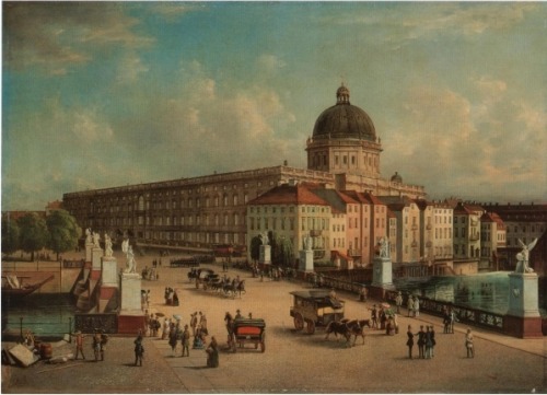 Berliner Schloss (Berlin Palace) in a 19th-centurypainting.The castle was built in the mid-1400s, wi