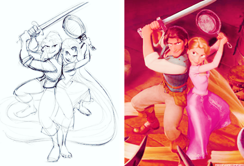 mickeyandcompany:  Sketches (by Glen Keane) and final animation 