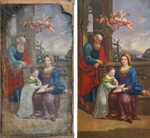 St. Anne, 1846 by Josip Egartner (Slovenian, 1809&ndash;1849) before and after restoration