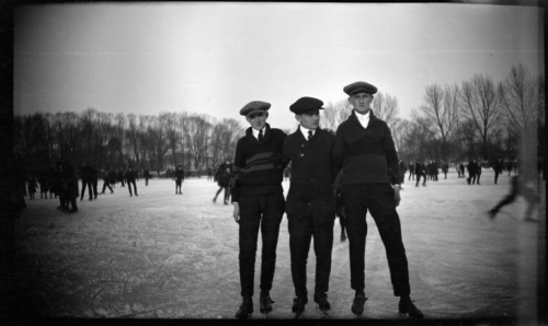 Ice skaters at Kosciuszko Park, Milwaukee, Wisconsin, February 7, 1922.Nitrate negative, Photo by Ro