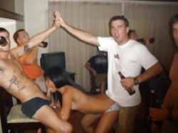 orientalslavegirl: jackyandyumiwaitingforwhitebull:  I love this photo   Leaving no doubt as to who was the victor and who was defeated in the battle of the races. Drunk white frat boys literally high fiving and laughing as the brown asian girl bows down