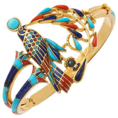 jeannepompadour:Egyptian revival Tutankhamun coral lapis turquoise gold bracelet made for the Tutank