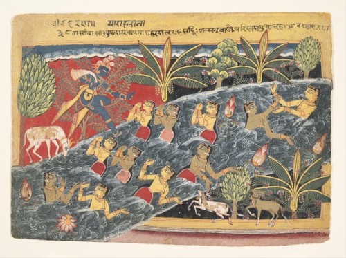 Gopi Vastraharan Lila (Krishna steals clothes of the gopis)Folio from Isarda Bhagavata Purana