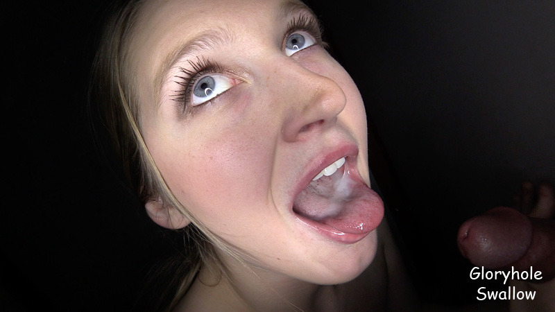 Horny Blonde college babe has another Gloryhole adventure and gets a huge cum feeding