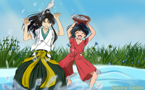 Hikari Hijo De Kikyo E Inuyasha Y Moroha Pescando En Un Da Normal