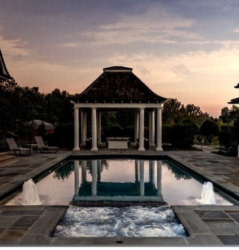 Traditional Pool - LapInspiration For A Mid-sized Timeless Backyard Concrete Paver And Custom-shaped