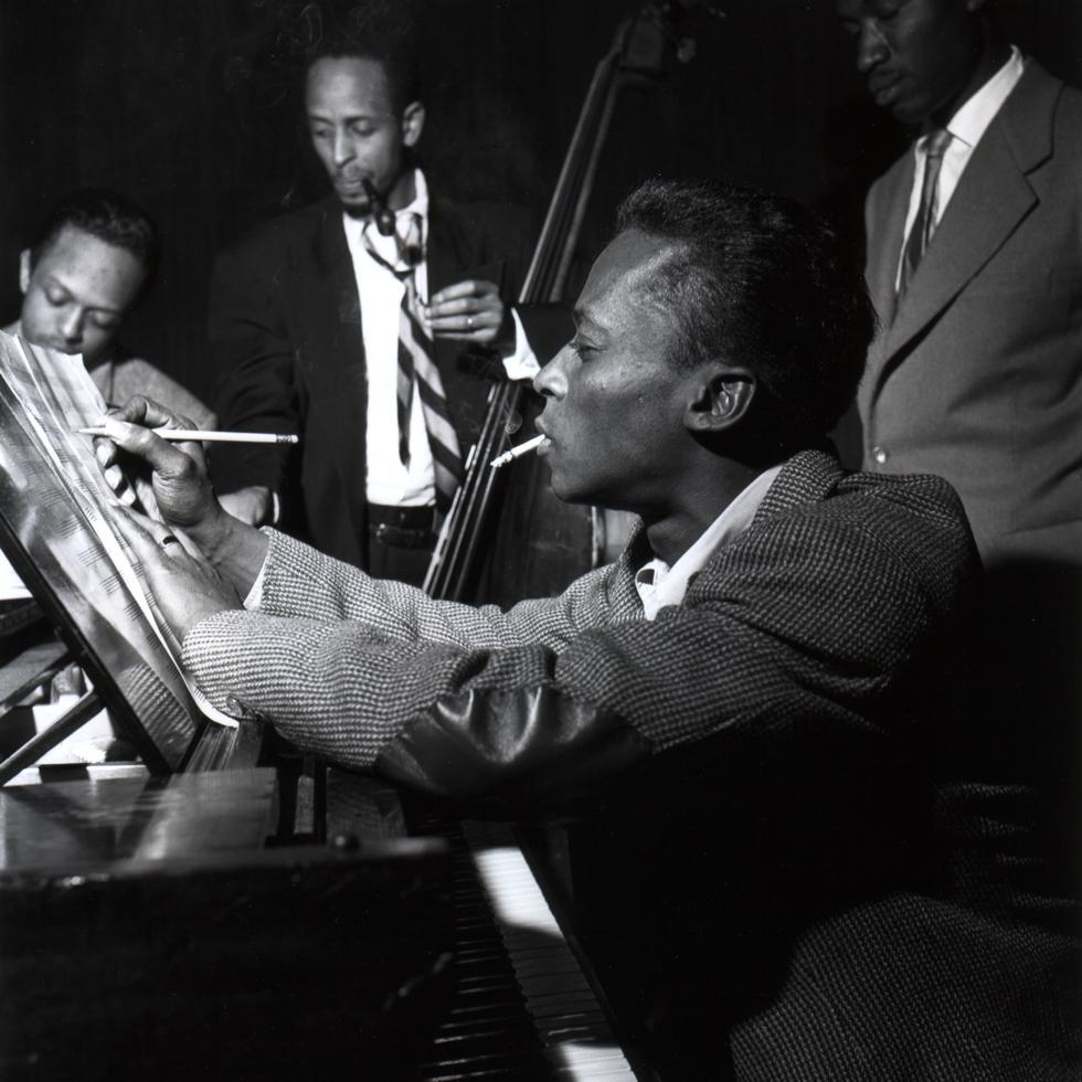 themaninthegreenshirt:  Miles Davis, Percy Heath, Gil Goggins and Jimmy Heath [1953]