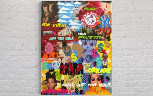 “SOHO,NYC.” 40x 30 x 1in depth  Acrylic,spray paint, collage DM for pricing!  Taking ord