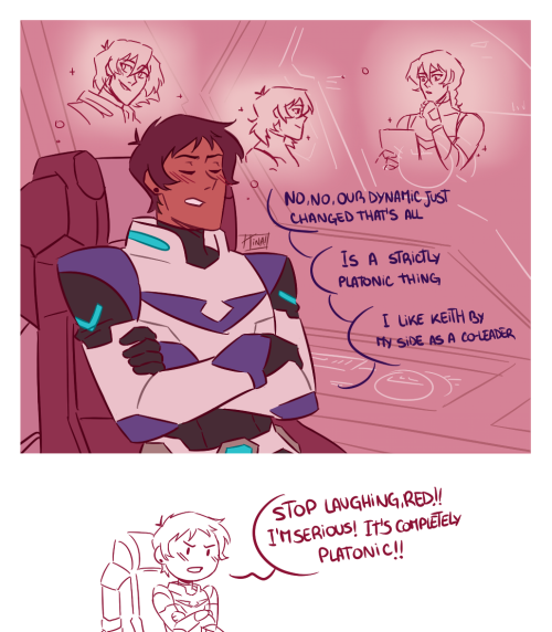 anothertina:Klance trope month 2021Day 13: In denial (with S3 klance co-leaders dynamic)A little lat