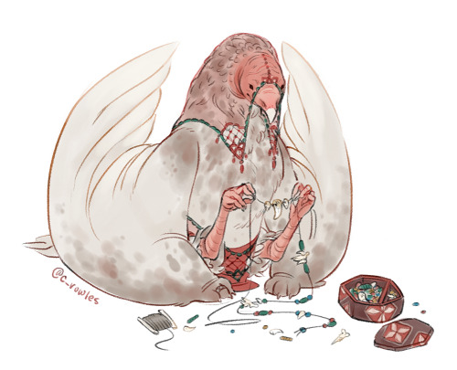 c-rowlesdraws:This nice leucistic turkey vulture lady is doing some arts and crafts! Her name is Ms.