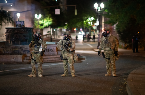 Federal Agents provide law and order in Portland, Oregon.