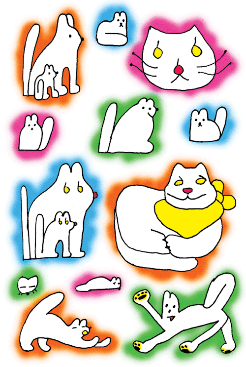 New in my mewnette.storenvy.com shop is this postcard pack of 5 new very bright designs (mostly cats