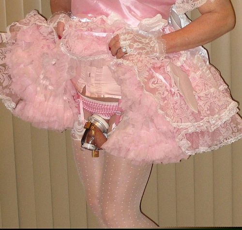 degradedsissy1:  Look at you dressed in your pretty pink stockings, and your frilly petticoats and s